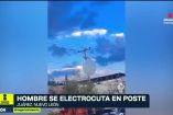 Hombre electrocutado cae desde poste en Juárez 