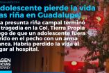 Un menor fue herido y ultimado durante una riña en Guadalupe. 

No te pierdas Imagen Noticias Monterrey con Brenda Cavazos de lunes a viernes por Imagen Televisión Monterrey.

Síguenos en nuestras redes
Instagram: https://www.instagram.com/imagentvmonterrey/
Twitter: https://twitter.com/ImagenTVMTY
Facebook: https://www.facebook.com/ImagenTVMTY/

Mantente siempre informado con las noticias sobre los acontecimientos más importantes a nivel nacional con Claudia Ovalle y Brenda Cavazos.


¡Dale like y suscríbete!