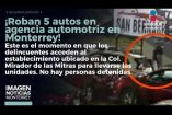Así fue como un grupo de ladrones robaron 5 autos en Monterrey. 

 No te pierdas Imagen Noticias Monterrey con Claudia Ovalle de lunes a viernes por Imagen Televisión Monterrey.
 
Síguenos en nuestras redes
Instagram: https://www.instagram.com/imagentvmonterrey/
Twitter: https://twitter.com/ImagenTVMTY
Facebook: https://www.facebook.com/ImagenTVMTY/

Mantente siempre informado con las noticias sobre los acontecimientos más importantes a nivel nacional con Claudia Ovalle y Brenda Cavazos.


¡Dale like y suscríbete!