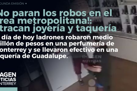 Roban más de medio millón de pesos en perfumes en Monterrey. 

No te pierdas Imagen Noticias Monterrey con Claudia Ovalle de lunes a viernes por Imagen Televisión Monterrey.
 
Síguenos en nuestras redes
Instagram: https://www.instagram.com/imagentvmonterrey/
Twitter: https://twitter.com/ImagenTVMTY
Facebook: https://www.facebook.com/ImagenTVMTY/

Mantente siempre informado con las noticias sobre los acontecimientos más importantes a nivel nacional con Claudia Ovalle y Brenda Cavazos.


¡Dale like y suscríbete!