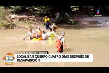 Después de cuatro días de búsqueda, fue localizado sin vida el cuarto integrante de una familia que permanecía desaparecido tras el desbordamiento de un arroyo en Talpa de Allende. La familia fue arrastrada por la corriente del río Santa Elena luego de que una tormenta ocasionada por el paso del huracán Polo provocara el crecimiento del cauce. 

#NoticiasImagen #ImagenNoticias530 Visita nuestro sitio web: http://www.imagentv.com

No te pierdas Imagen Noticias 5:30 con Marlene Stahl, Nuria Gil y Adriana Treviño de lunes a viernes por Imagen Televisión.

TikTok 5:30: https://www.tiktok.com/@imagennoticias530 
TikTok Noticias: https://www.tiktok.com/@imagennoticias

Instagram 5:30: https://www.instagram.com/imagennoticias530 
Instagram Noticias: https://www.instagram.com/imagentvnoticias/

X 5:30: https://x.com/imagen530 
X Noticias: https://twitter.com/ImagenNoticias_
X Televisión: https://twitter.com/ImagenTVMex
 
Facebook Noticias: https://www.facebook.com/ImagenTVNoticias
 
Aquí encontrarás la mejor información nacional e internacional de Imagen Noticias con Francisco Zea, Nacho Lozano, Crystal Mendivil, Enrique Sánchez y Paola Rojas.