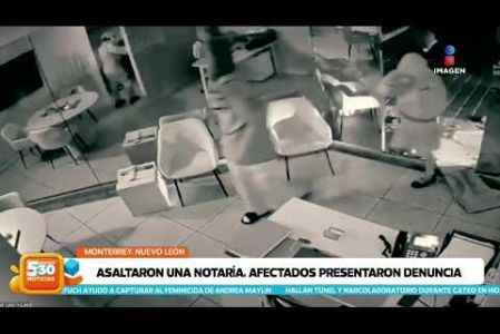 ¡Todo quedó grabado! Seis hombres encapuchados ingresaron a una notaría pública de #Monterrey, #NuevoLeón, para hacer un impactante robo, al apropiarse de una caja fuerte, dinero en efectivo, folios notariales y equipo de cómputo.

#NoticiasImagen #ImagenNoticias530 Visita nuestro sitio web: http://www.imagentv.com

No te pierdas Imagen Noticias 5:30 con Marlene Stahl, Nuria Gil y Adriana Treviño de lunes a viernes por Imagen Televisión.

TikTok 5:30: https://www.tiktok.com/@imagennoticias530 
TikTok Noticias: https://www.tiktok.com/@imagennoticias

Instagram 5:30: https://www.instagram.com/imagennoticias530 
Instagram Noticias: https://www.instagram.com/imagentvnoticias/

X 5:30: https://x.com/imagen530 
X Noticias: https://twitter.com/ImagenNoticias_
X Televisión: https://twitter.com/ImagenTVMex
 
Facebook Noticias: https://www.facebook.com/ImagenTVNoticias
 
Aquí encontrarás la mejor información nacional e internacional de Imagen Noticias con Francisco Zea, Nacho Lozano, Crystal Mendivil, Enrique Sánchez y Paola Rojas.