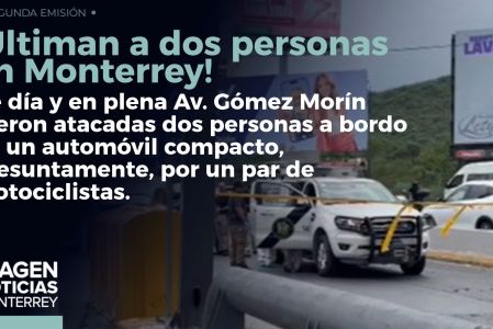 Ultiman a dos personas en un automóvil en plena avenida y de día en Monterrey. 

No te pierdas Imagen Noticias Monterrey con Claudia Ovalle de lunes a viernes por Imagen Televisión Monterrey.
 
Síguenos en nuestras redes
Instagram: https://www.instagram.com/imagentvmonterrey/
Twitter: https://twitter.com/ImagenTVMTY
Facebook: https://www.facebook.com/ImagenTVMTY/

Mantente siempre informado con las noticias sobre los acontecimientos más importantes a nivel nacional con Claudia Ovalle y Brenda Cavazos.


¡Dale like y suscríbete!