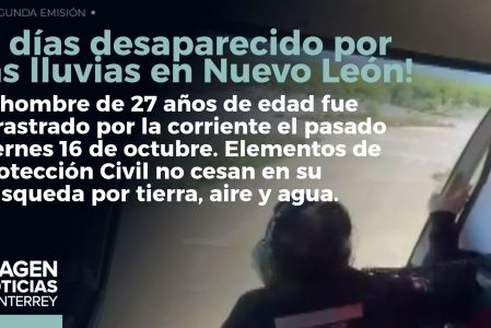 Protección Civil de Nuevo León continúa la incansable búsqueda de Brandon Valle, quien fue arrastrado por las aguas desde hace una semana. 

No te pierdas Imagen Noticias Monterrey con Claudia Ovalle de lunes a viernes por Imagen Televisión Monterrey.
 
Síguenos en nuestras redes
Instagram: https://www.instagram.com/imagentvmonterrey/
Twitter: https://twitter.com/ImagenTVMTY
Facebook: https://www.facebook.com/ImagenTVMTY/

Mantente siempre informado con las noticias sobre los acontecimientos más importantes a nivel nacional con Claudia Ovalle y Brenda Cavazos.


¡Dale like y suscríbete!