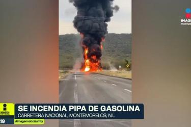 Arde pipa en Montemorelos: llevaba litros de gasolina