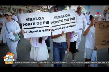 Ayer, miles de sinaloenses nuevamente unieron sus voces bajo una misma consigna: poder salir a las calles en paz, tras dos años de constante violencia por la guerra entre "Los Chapitos" y "La Mayiza". Con fotos de sus asesinados y vestidos de blanco, los ciudadanos reclamaron acciones definitivas para terminar con esta situación.