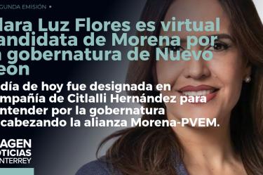 Morena y el PVEM designan a Clara Luz Flores como virtual candidata para contender por la gobernatura de Nuevo León.
No te pierdas Imagen Noticias Monterrey con Claudia Ovalle de lunes a viernes por Imagen Televisión Monterrey.
Síguenos en nuestras redes
Instagram: https://www.instagram.com/imagentvmonterrey/
Twitter: https://twitter.com/ImagenTVMTY
Facebook: https://www.facebook.com/ImagenTVMTY/
Mantente siempre informado con las noticias sobre los acontecimientos más importantes a nivel nacional con Claudia Ovalle y Brenda Cavazos.
¡Dale like y suscríbete!