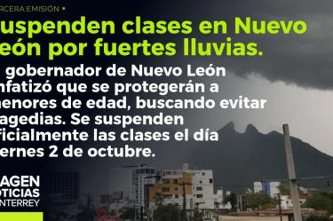 Samuel García llama a tomar precauciones por lluvias. El gobernador de Nuevo León enfatizó que se protegerán a menores de edad, buscando evitar tragedias. Se suspenden oficialmente las clases el día viernes 2 de octubre.
No te pierdas Imagen Noticias #Monterrey con #BrisseidaMoya de lunes a viernes por Imagen Televisión Monterrey.
Síguenos en nuestras redes
Instagram: https://www.instagram.com/imagentvmonterrey/
Twitter: https://twitter.com/ImagenTVMTY
Facebook: https://www.facebook.com/ImagenTVMTY/
Mantente siempre informado con las noticias sobre los acontecimientos más importantes a nivel nacional con Claudia Ovalle y Brenda Cavazos.
¡Dale like y suscríbete!