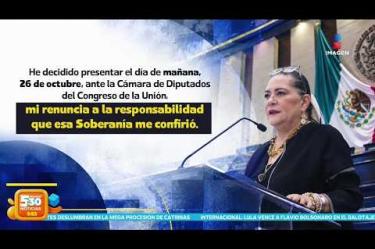 La consejera presidenta del Instituto Nacional Electoral, #GuadalupeTaddei, anunció que presentará su renuncia al cargo ante la Cámara de Diputados este lunes. 

#NoticiasImagen #ImagenNoticias530 

Visita nuestro sitio web: http://www.imagentv.com

No te pierdas Imagen Noticias 5:30 con Marlene Stahl, Nuria Gil y Adriana Treviño de lunes a viernes por Imagen Televisión.

TikTok 5:30: https://www.tiktok.com/@imagennoticias530 
TikTok Noticias: https://www.tiktok.com/@imagennoticias

Instagram 5:30: https://www.instagram.com/imagennoticias530 
Instagram Noticias: https://www.instagram.com/imagentvnoticias/

X 5:30: https://x.com/imagen530 
X Noticias: https://twitter.com/ImagenNoticias_
X Televisión: https://twitter.com/ImagenTVMex
 
Facebook Noticias: https://www.facebook.com/ImagenTVNoticias
 
Aquí encontrarás la mejor información nacional e internacional de Imagen Noticias con Francisco Zea, Nacho Lozano, Crystal Mendivil, Enrique Sánchez y Paola Rojas.