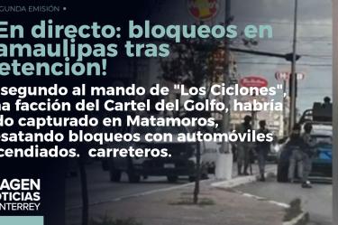Se reportan bloqueos carreteros tras detención de un cabecilla del Cartel del Golfo. 


 No te pierdas Imagen Noticias Monterrey con Claudia Ovalle de lunes a viernes por Imagen Televisión Monterrey.
 
Síguenos en nuestras redes
Instagram: https://www.instagram.com/imagentvmonterrey/
Twitter: https://twitter.com/ImagenTVMTY
Facebook: https://www.facebook.com/ImagenTVMTY/

Mantente siempre informado con las noticias sobre los acontecimientos más importantes a nivel nacional con Claudia Ovalle y Brenda Cavazos.


¡Dale like y suscríbete!